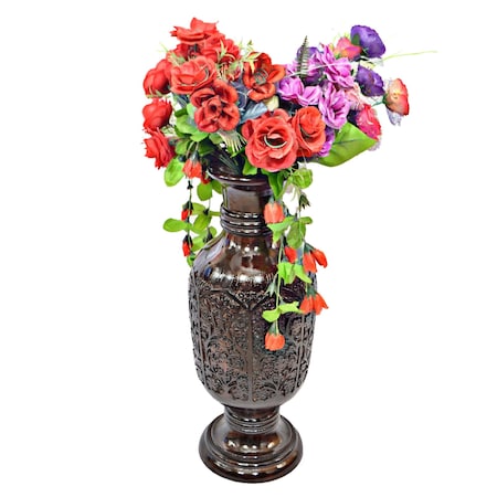 Uniquewise Antique Decorative Hand Curved Brown Mango Wood Table Flower Vase with Unique Textured Pattern, 24" QI004008